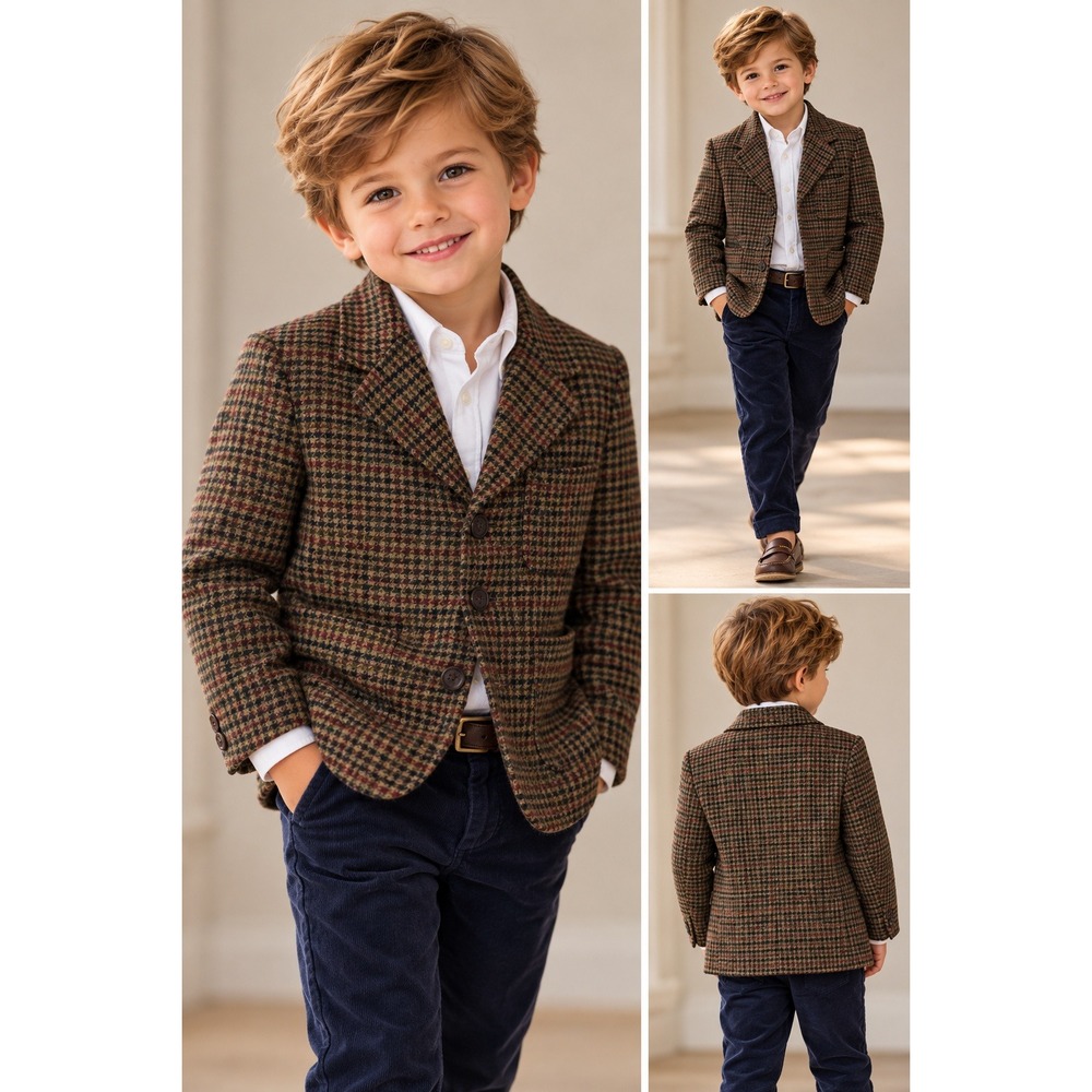 GAP Blazer Kids Size XS Green Brown Wool Mohair Houndstooth Check Jacket #1707